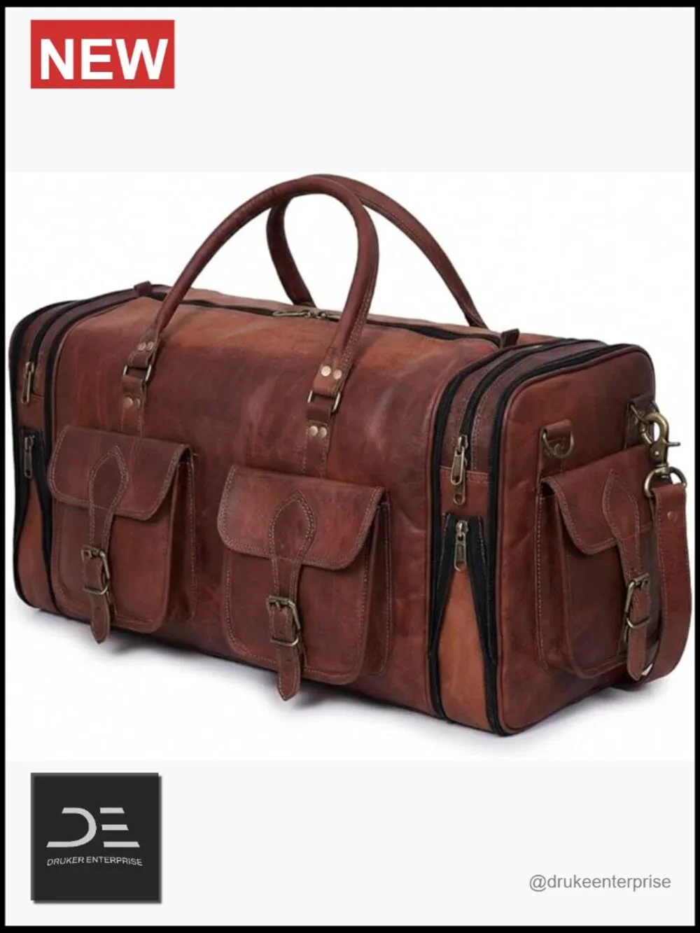 Genuine Leather Duffel Bag 24 Inch Handmade Vintage Travel Carry On Weekender